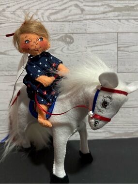 Annalee Doll on White Plush Pony Red White Blue Americana USA